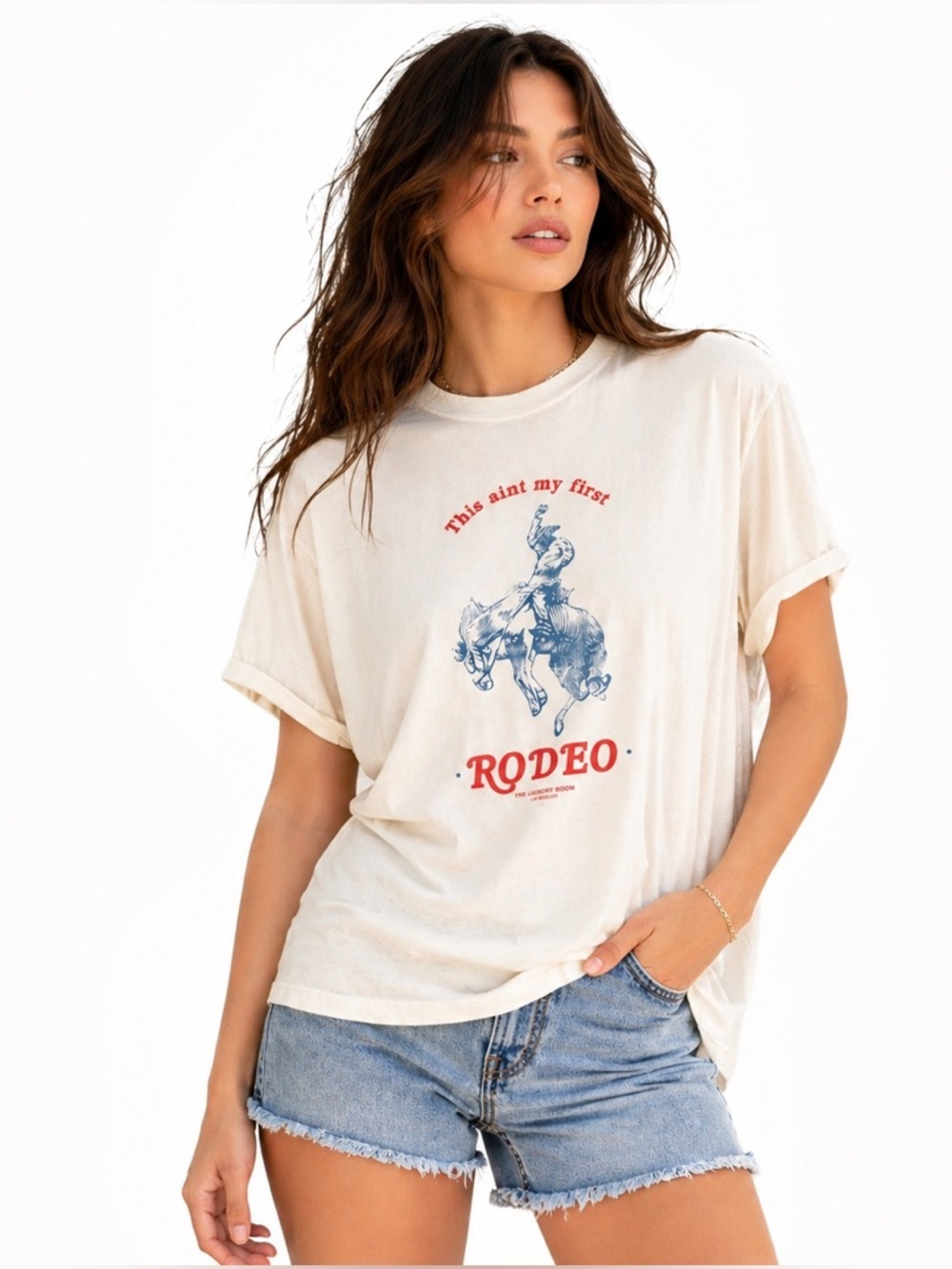 The Laundry Room Rodeo Graphic Tee Cream Small Oversized NWT